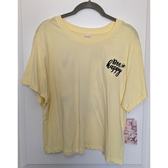Vibe N' Bee Happy Cropped T-Shirt Women's XL Yellow Short Sleeve Happiness - Picture 1 of 9